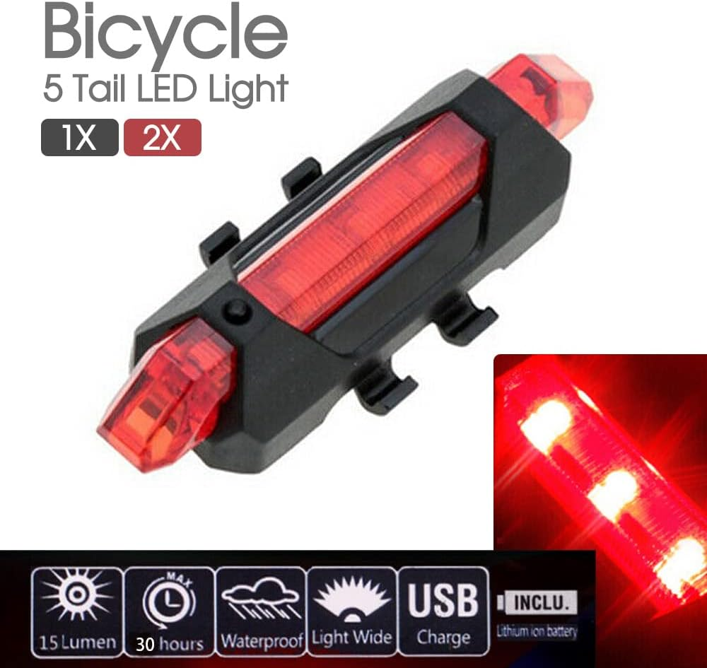 USB Rechargeable 5 Tail LED Bicycle Tail Light Warning Red image number 1