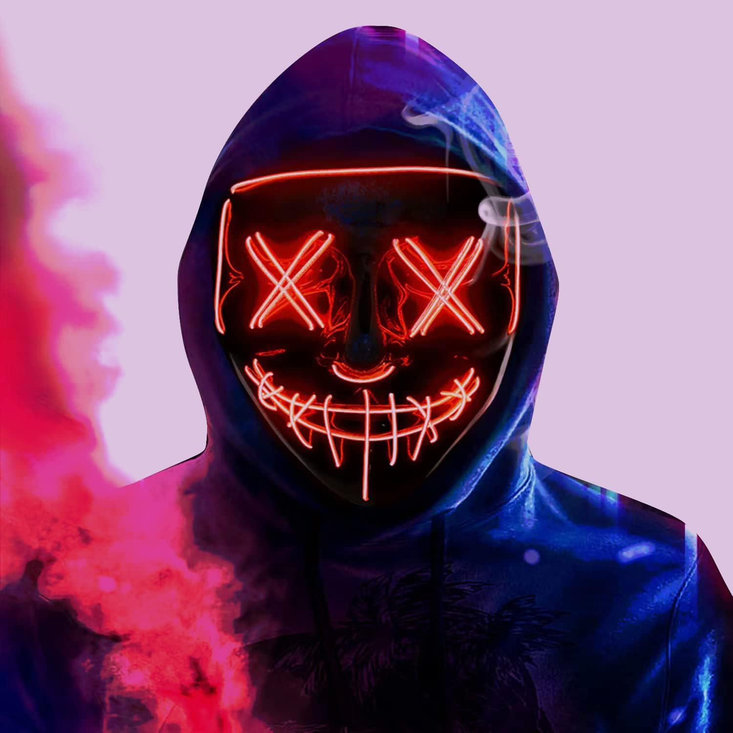 Halloween Mask LED Light up Mask Scary Grimace Mask for Halloween Festival Party Cosplay Costume Masquerade Carnival Light up Face Mask for Men Women Kids image number 5