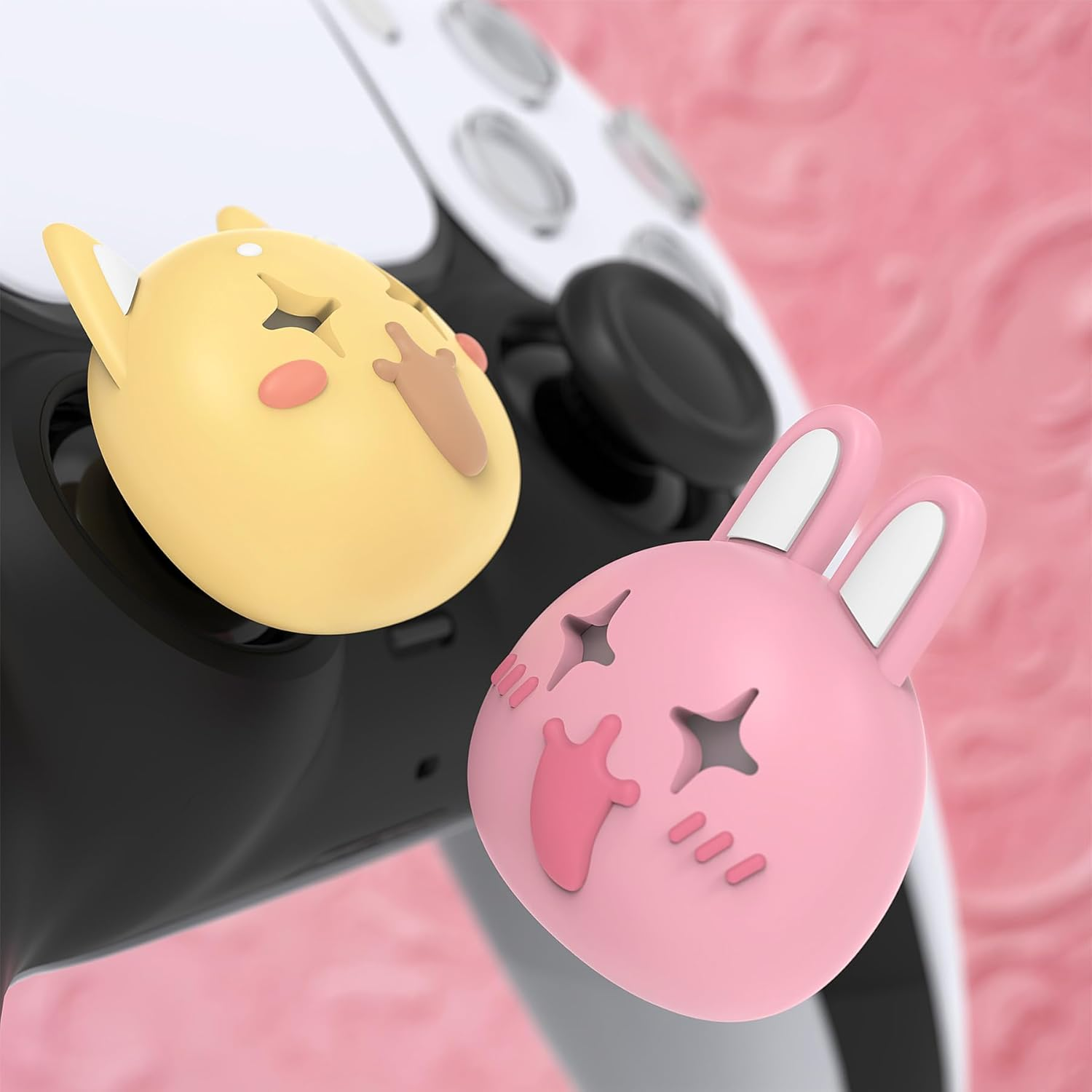 Cute Universal Illuminated LED Thumbstick Grips for Ps5, for Ps4, Joystick Caps for Xbox Series X/S, for Xbox One, Switch Pro Controllers, Joystick Protection - Cheeky Bunny & Puppy image number 4