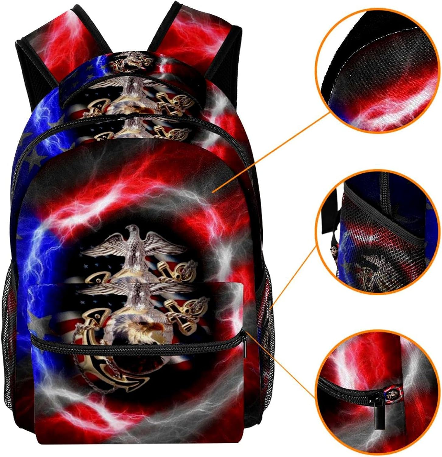 American Flag and Eagle Backpack Students Shoulder Bags Travel Bag College School Tote Backpacks image number 5