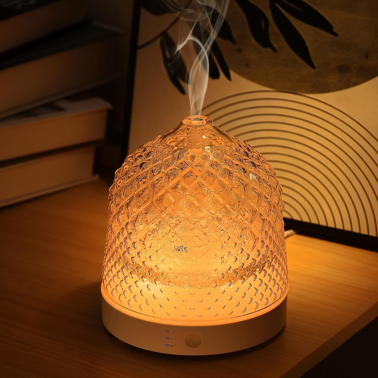 Liuruiyu Glass Essential Oil Diffuser, 200Ml Ultrasonic Aroma Diffusers with Glass Reservoir Dome Lock Color Auto-Off Timer 7 Color Light for Gift Home Office Bedroom (White) (Clear) image number 5