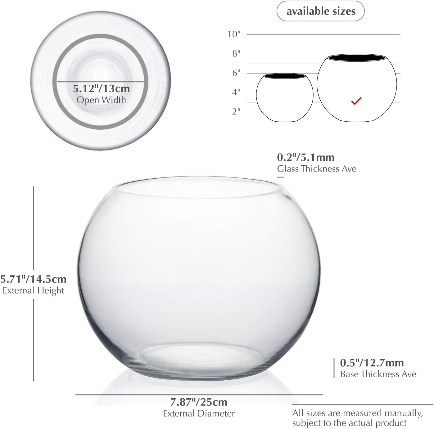 WGV Bowl Glass Vase, Diameter 8", Height 6", Open Width 5", (Multiple Sizes Choices) Clear Bubble Planter Terrarium Fish Bowl for Wedding Event Home Decor, 1 Piece (VBW0008A) - 6"D 1 Piece image number 4