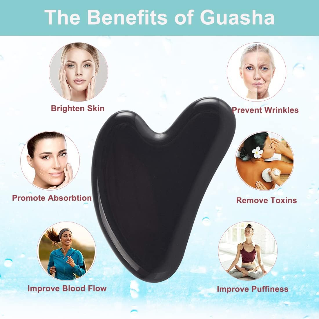 Gua Sha, Black Obsidian Guasha Massage Scraping Tool for Face Neck Body Firming, Muscle Tensions Relief image number 3
