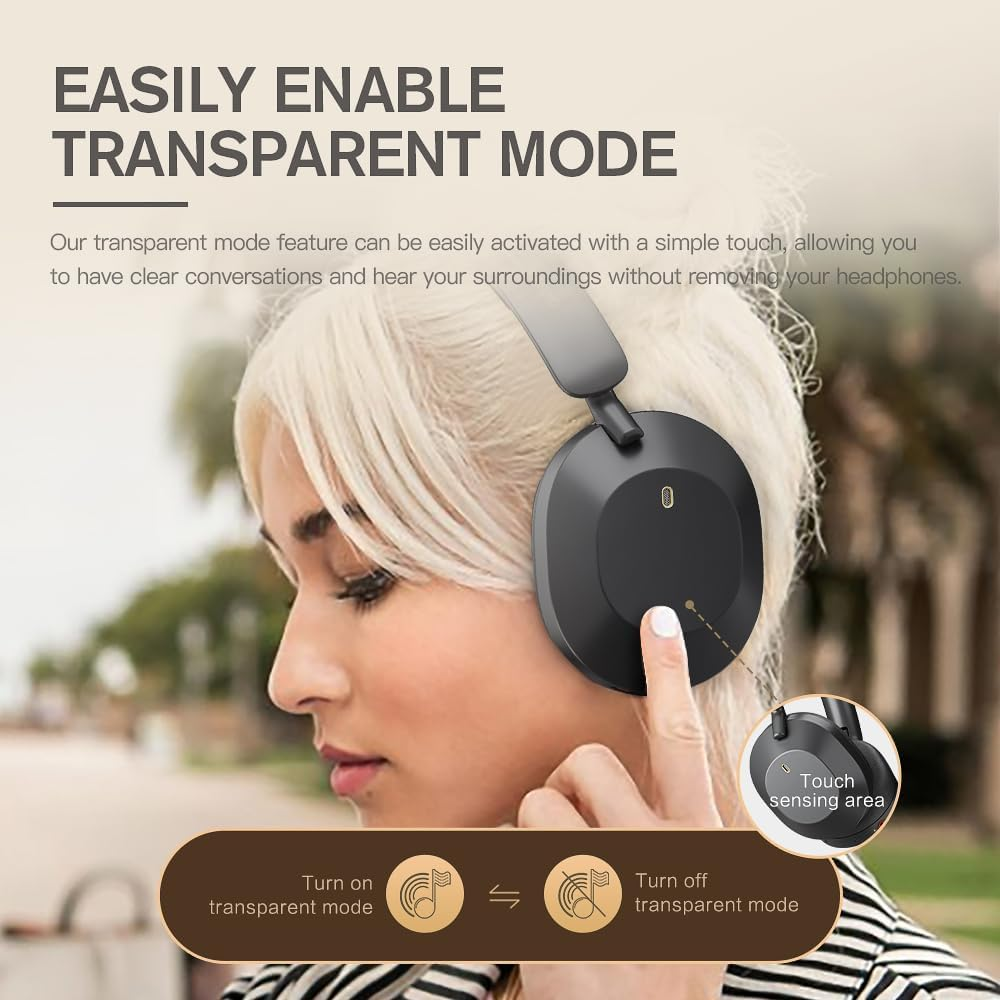 Ikf Solo Active Noise Cancelling, over Ear Bluetooth Headphones, Hi-Res Audio,130Hplaytime, Foldable Design, Wired Mode, Bluetooth V5.3 Headset with Mic, Transparent Modes for Travel（Black Gold） image number 5