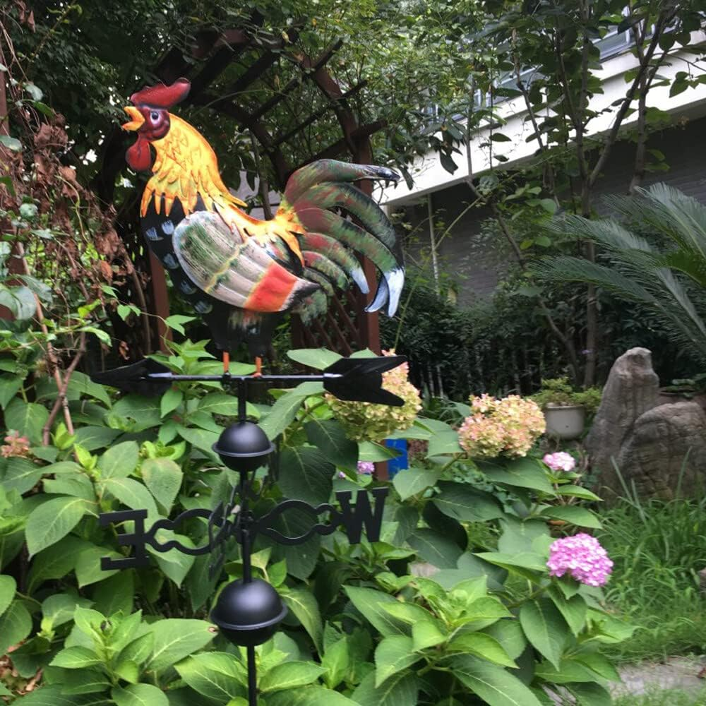 Metal Weathervane Rooster Shape Weather Vane Garden Fences Stake Yard Roofs Weathervane Decor Colorful Ornament