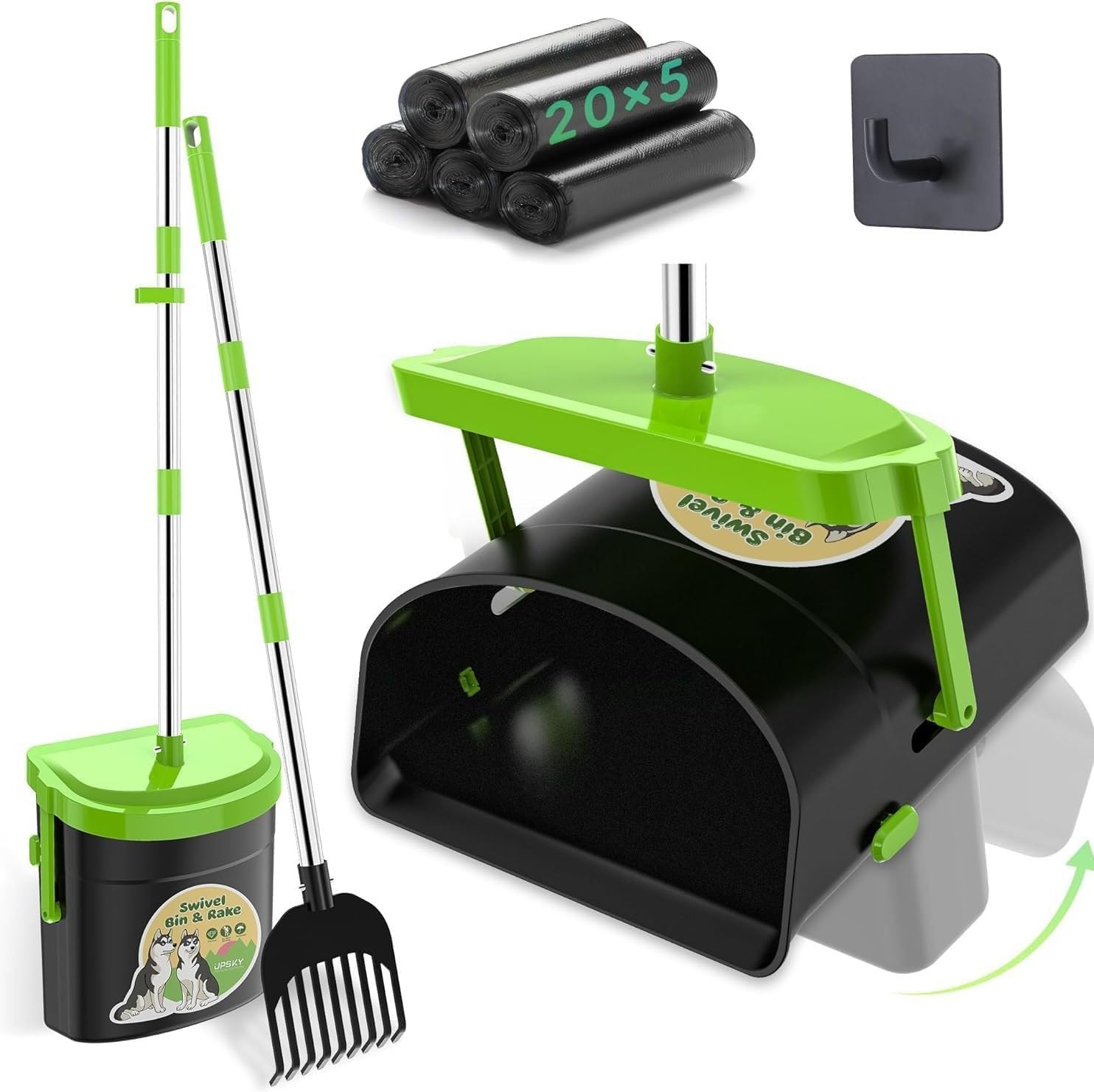 Dog Pooper Scooper Swivel Bin & Rake Kit with 100 Waste Bags,33.4" Stainless Steel Long Handle Heavy Duty Pet Poop Shovel for Large Medium Small Dogs, Odor-Proof Lid for Yard/Lawn/Outdoor Use image number 5