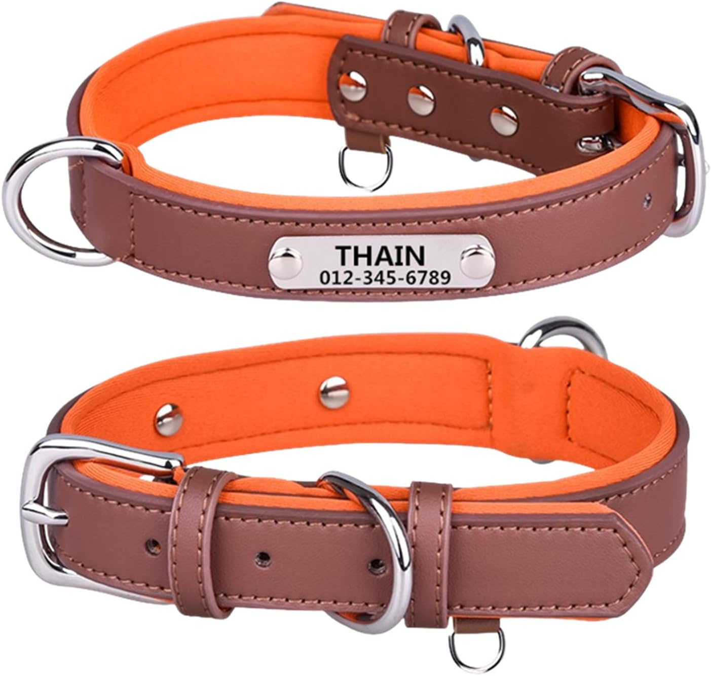 THAIN Personalized Dog Collars Microfiber Leather with Free Engraved Dog Collars with Personalized Stainless Steel Nameplate (Xl(Neck 18.1"-22"), Black)