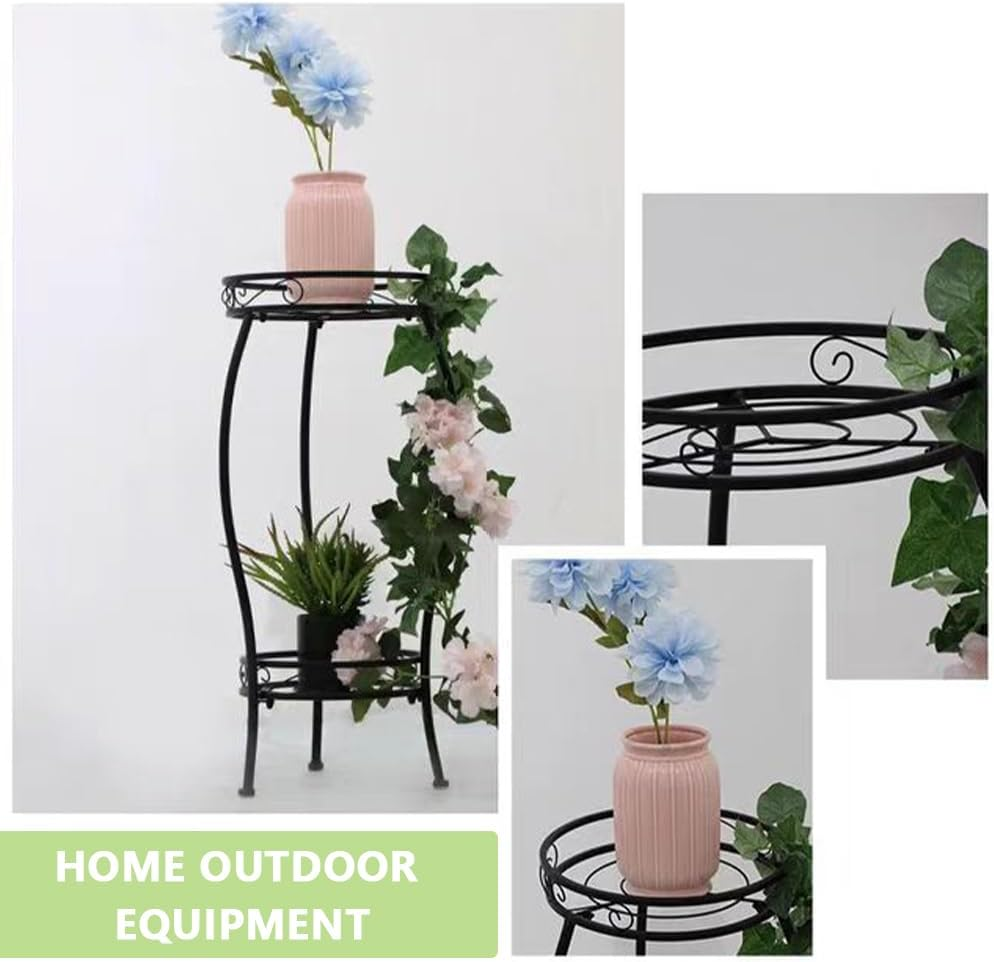 2-Tier Tall Metal Plant Stand &ndash; Indoor Outdoor Heavy Duty Plant Holder Shelf, Rustproof Flower Pot Rack for Corner, Patio, Balcony, Garden, Office (Black) image number 3