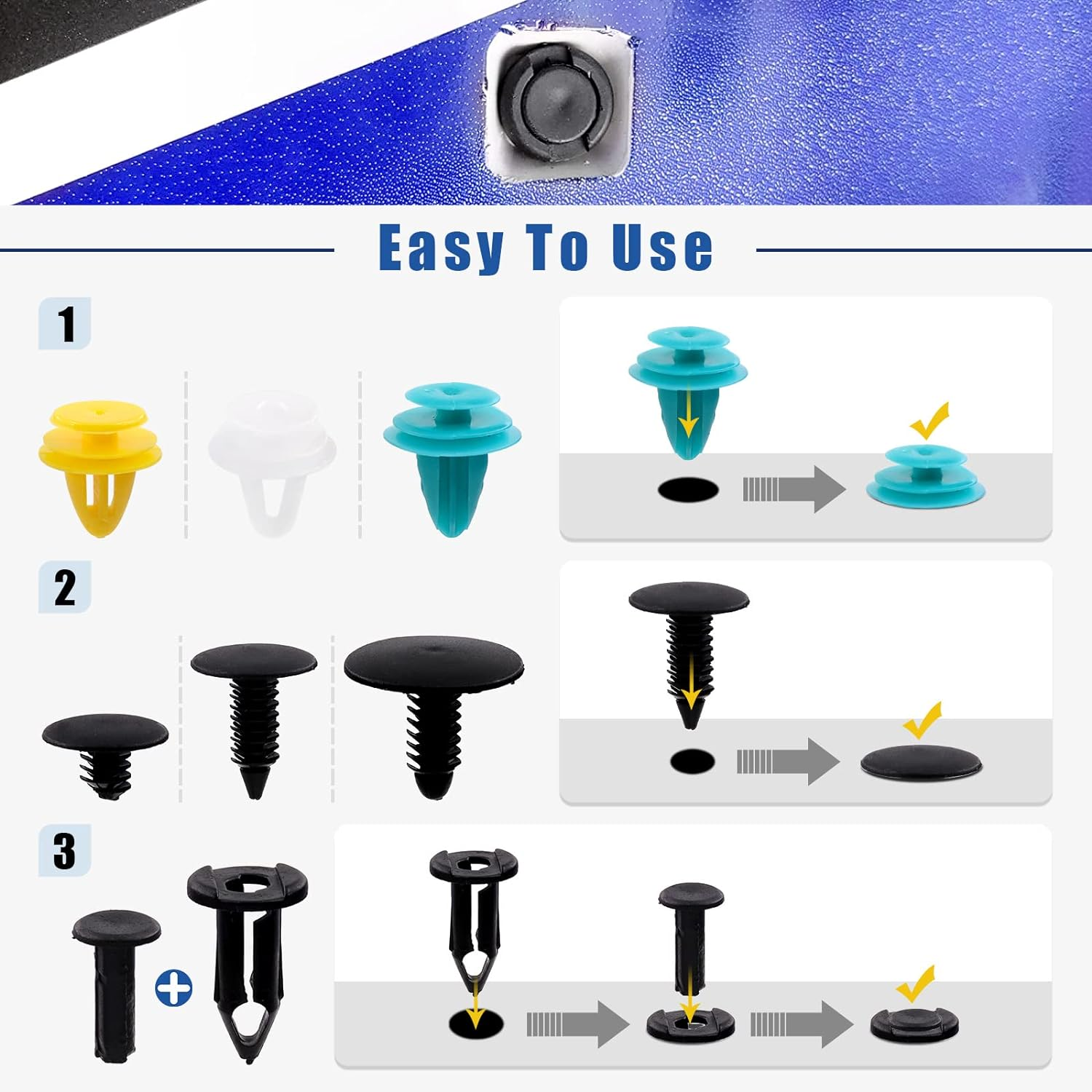 Glarks 500Pcs Mixed Auto Car Retainer Fastener Rivets Push Clips Set, Nylon Bumper Fender Trim Panel Shield Engine Rivets Compatible with GM Ford Chrysler Toyota Lexus Honda Acura Dodge Jeep image number 3