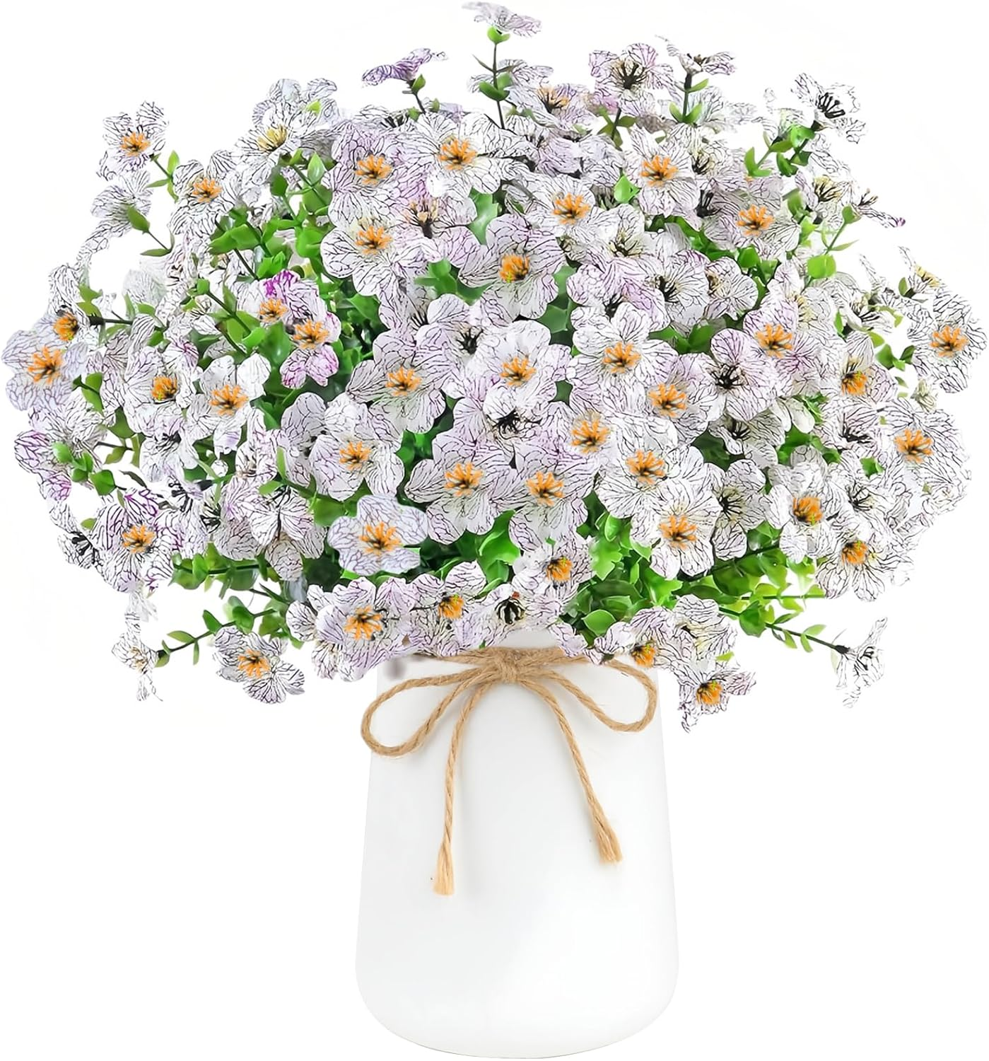 6Pcs Daisy Artificial Flowers Fake Fall Flowers Eucalyptus Plants No Fade Fake Plastic Flowers Faux Autumn Plant for Xmas Decor Indoor Outdoor outside Garden Porch Window Box Home Wedding (White)