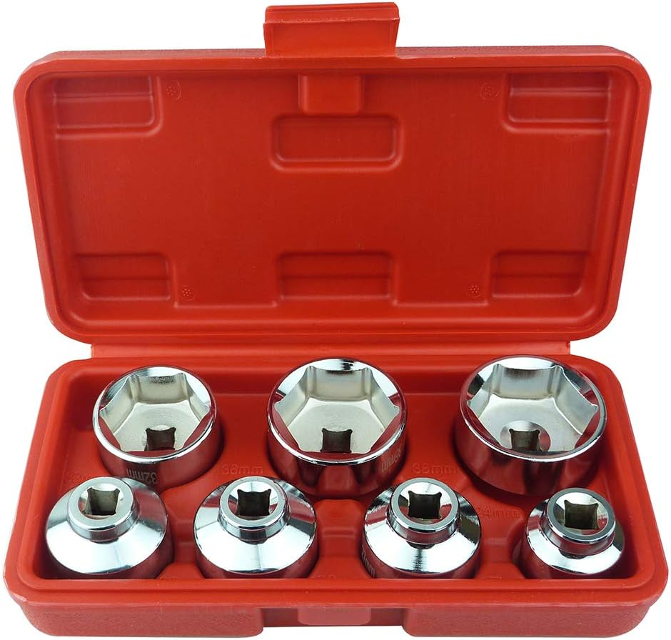 Heavy Duty 7-Piece Oil Filter Cap Wrench Tool Kit Can Last for Ever Includes 24Mm,27Mm,29Mm,30Mm,32Mm,36Mm,38Mm Socket Set Compatible with Mercedes Benz, VW, BMW and More Oil Filter Housing image number 3