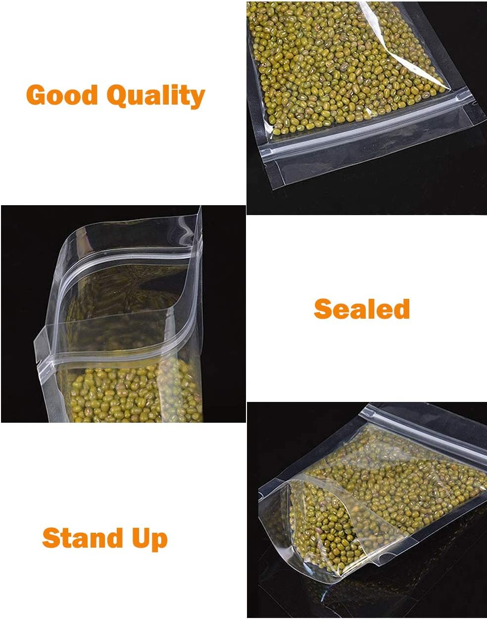 100PCS Lolly Food Bags, 14X20Cm Stand up Clear Pouches, Smell Proof Candy Storage, Reclosable Reusable Zip Lock Containers, Sealable Treat Bags for Snacks Beans Coffee image number 6