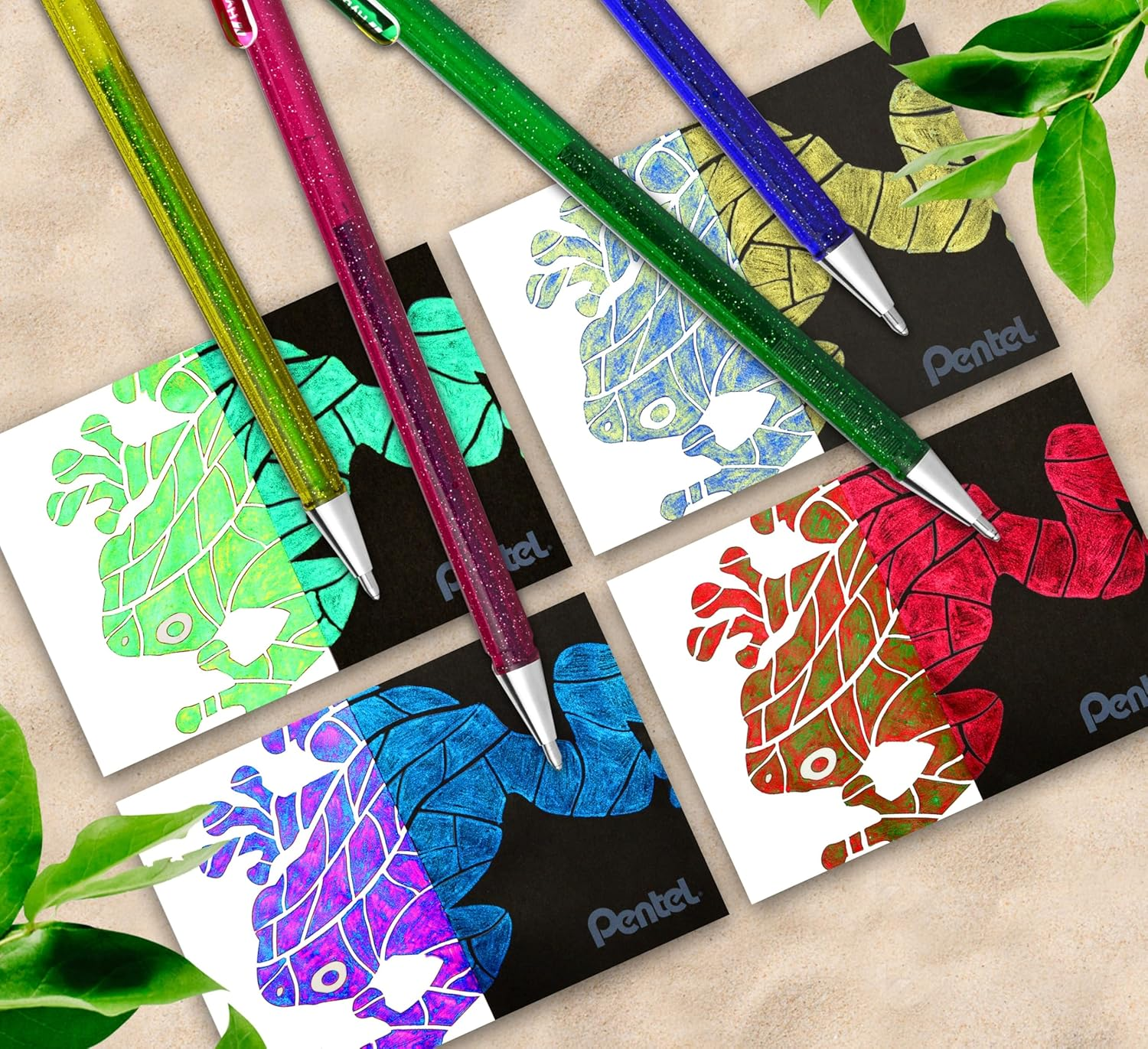 Pentel Hybrid Dual Metallic 1.0Mm Gel Pen One Wallet of 6 Assorted Colours (K110-6)