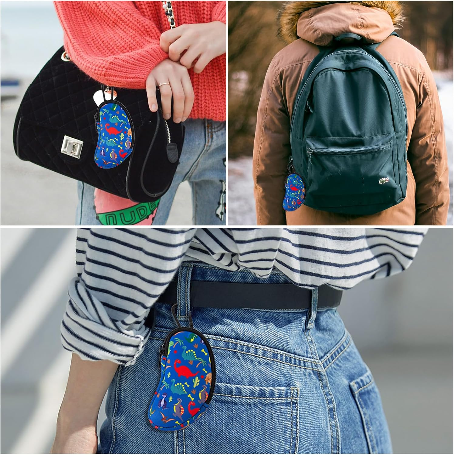 AGDGV Asthma Inhaler Case Holder with Carabiner Clip, Dust-Proof Travel Organizer Bag for Adults & Kids - Lightweight Portable Design with Mesh Pocket & Velvet Lining (Case Only, Cute Dinosaur Design)