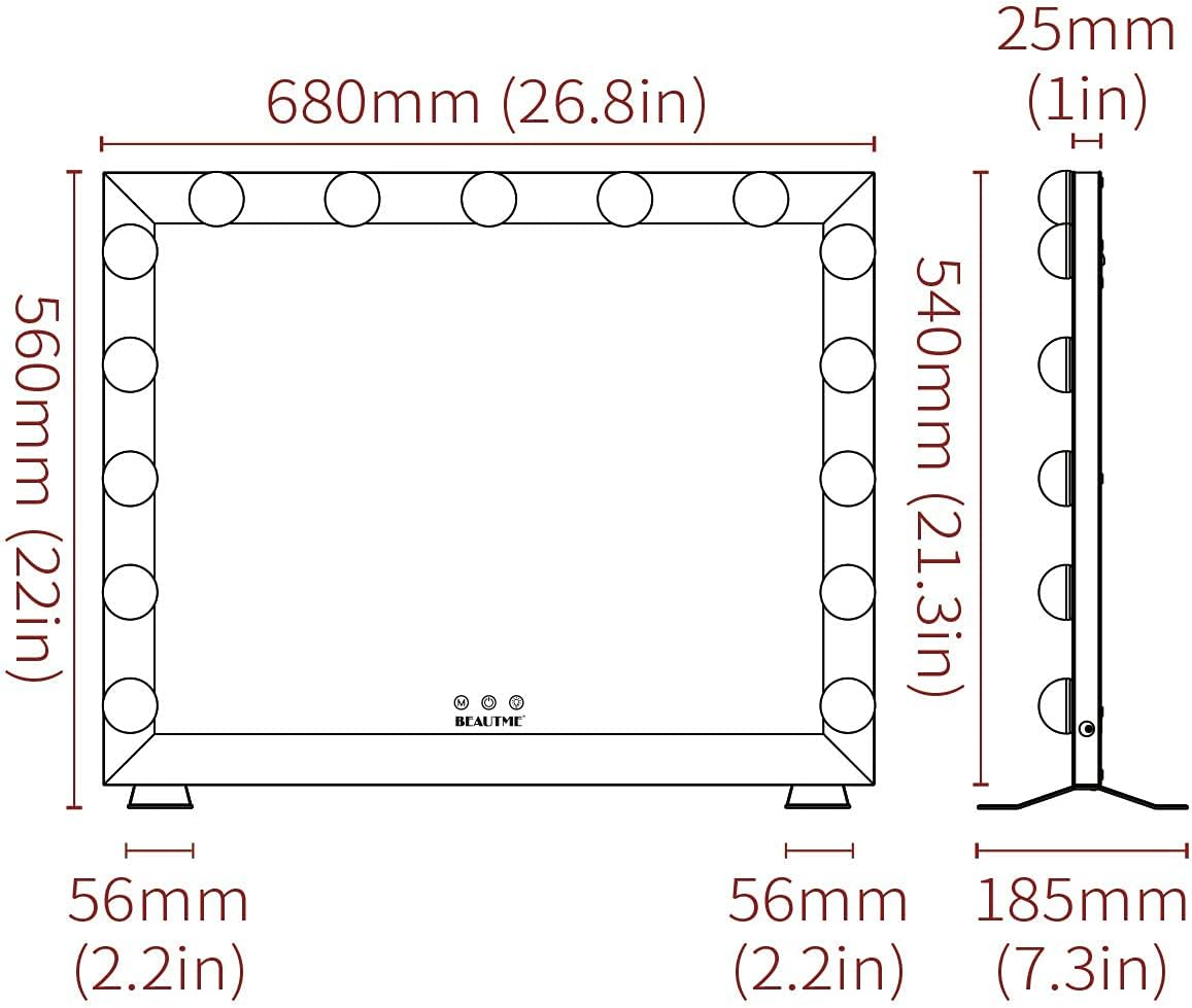 BEAUTME Hollywood Mirror,Lighted Vanity Mirror with Lights,Large Dressing Mirror Illuminated Cosmetic Makeup Mirror with LED Bulbs.Aluminum Bedroom Wall Mirror (Black, 68*55.2Cm) image number 3