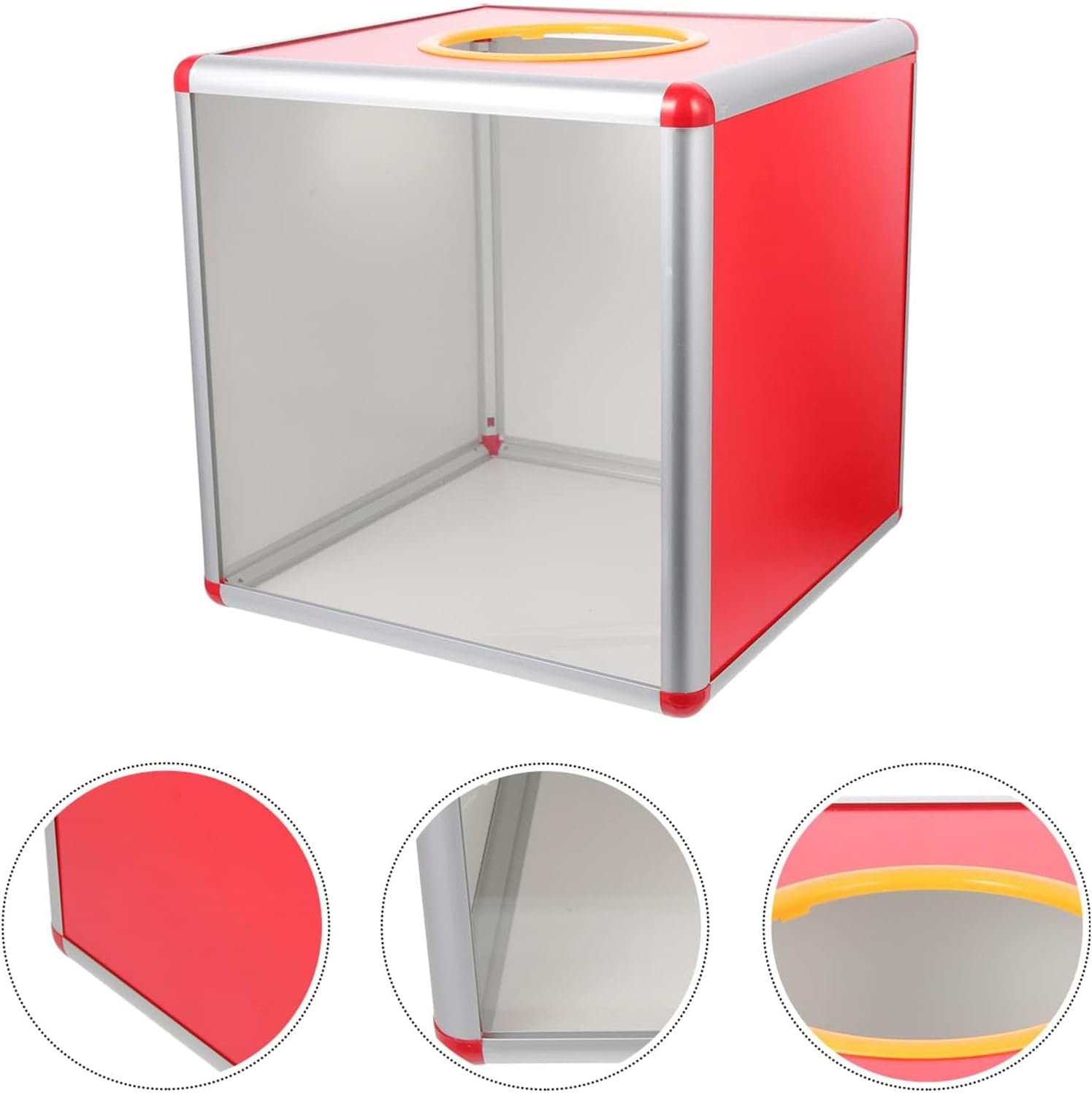 Lucky Draw Box Donation Ballot Box, Aluminum Alloy Props Transparent Ticket Holder, Square Raffle Ball Game Box Fundraising Cubic Storage Container, Clear Suggestion Comment Vote Tip Jar