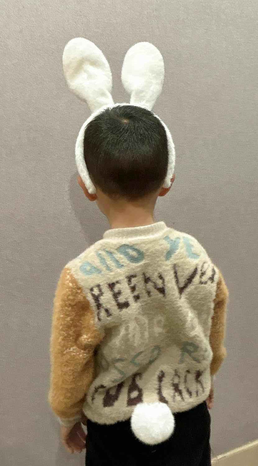 Olivemont Easter Bunny Ears Headband for Rabbit Pretend Play Plush Costume (White 2), Size image number 6