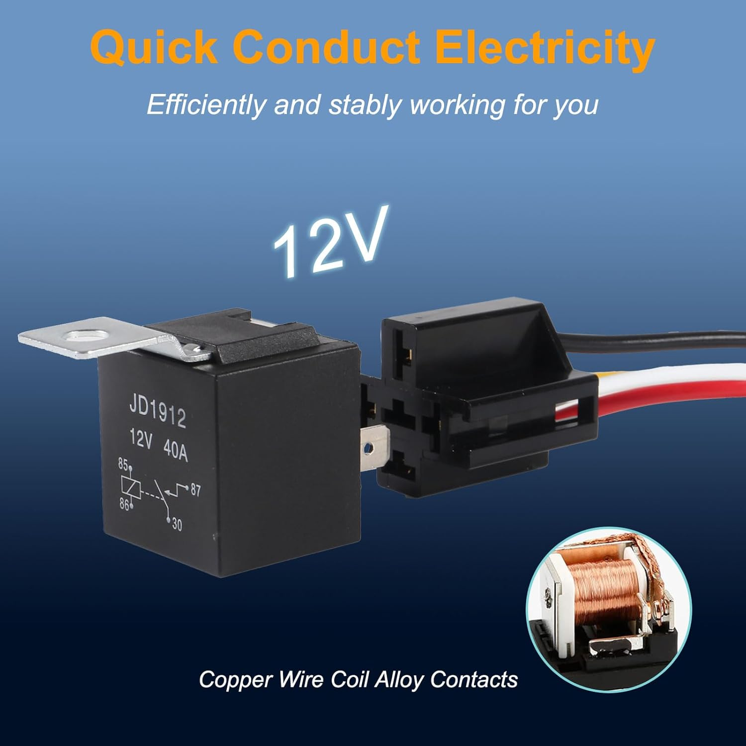 DIANN 5Pcs Car Relay with Harness 12V 40A 4 Pin SPST Harness Sockets with Color-Labeled Wires for Automotive Truck Van Motorcycle Boat image number 3