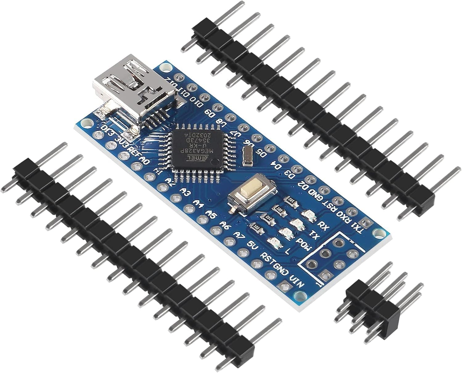 QCCAN 3PCS for Nano V3.0 ATMEGA328P Module CH340C Chip 5V 16Mhz Mini USB Micro-Controller Board with 3PCS Mini USB Cable Compatible with Arduino image number 4