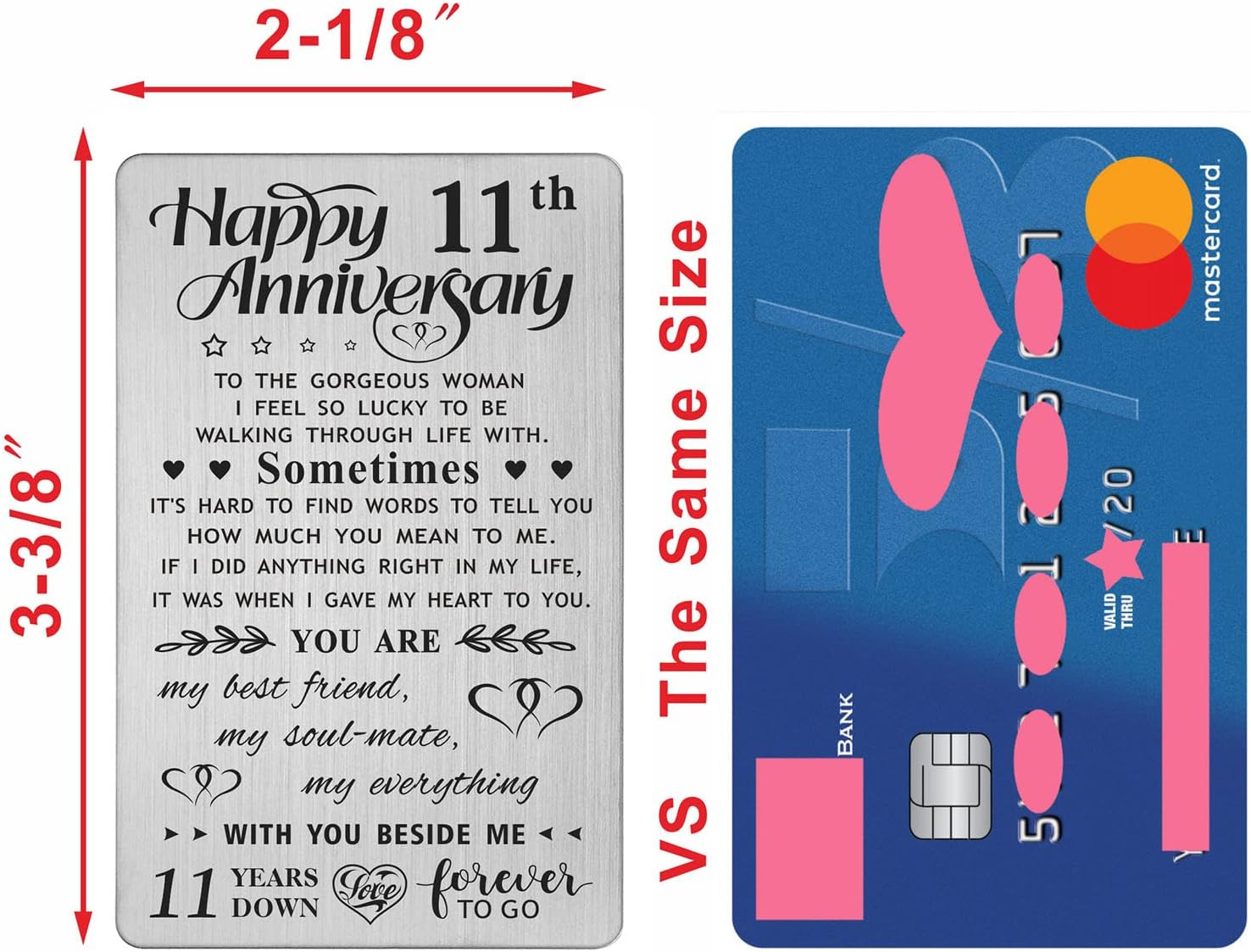 11Th Anniversary Card for Wife, Happy 11 Year Anniversary Card for Her, Metal Engraved Wallet Card image number 5