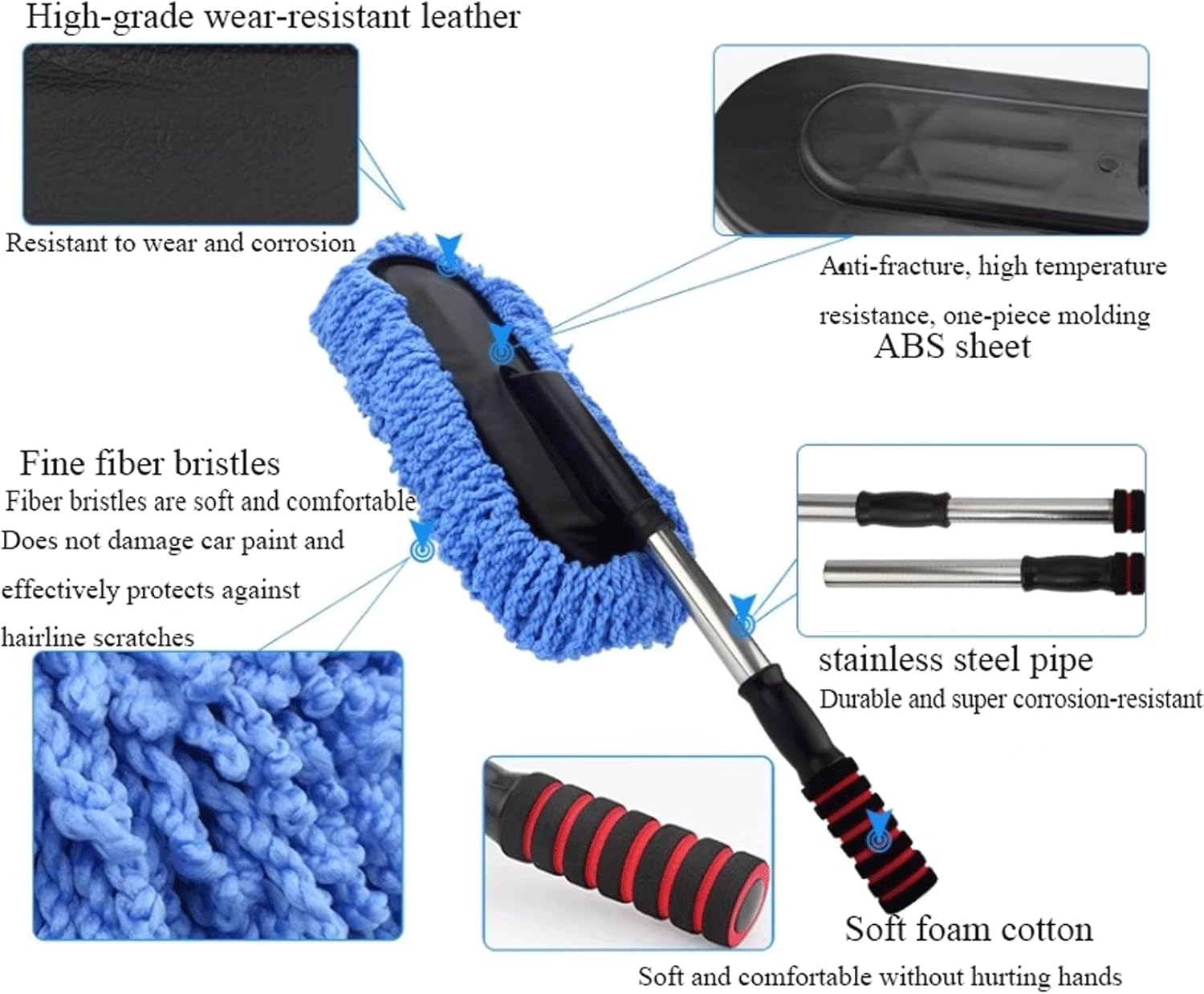Cleaning Brush Set Retractable Car Wash Mop Special Car Wiping Brush Soft Bristles Dust Duster Car Brush No Harm for Car Surface image number 2