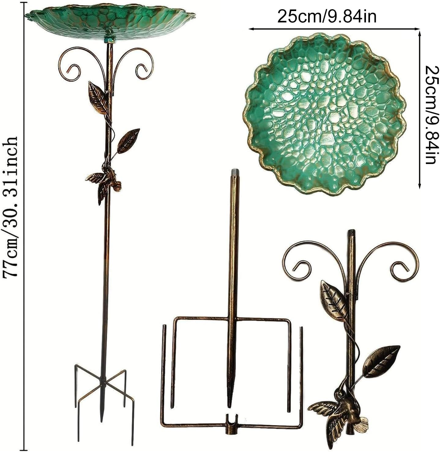 Metal Garden Birdbath Bowl - Standing Bird Feeders for Outside, Vintage Freestanding Birdbaths & Supports, with 5 Prongs Base Stake, Detachable Decoration Spa Birdfeeder, for Garden Patio Yard Lawn image number 3