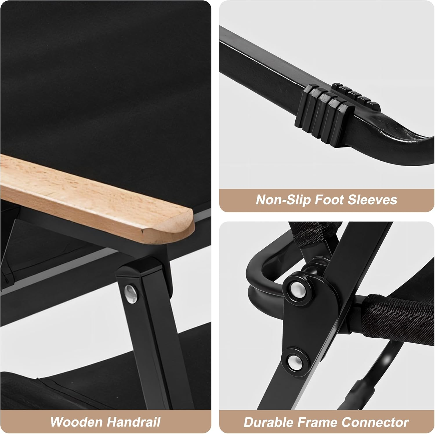 Folding Camping Chair - Lightweight, Portable & Sturdy with Wooden Armrests - Durable Outdoor Chair Camp Seat for Adults, Beach, Picnic, and Patio (Black) - Black image number 5