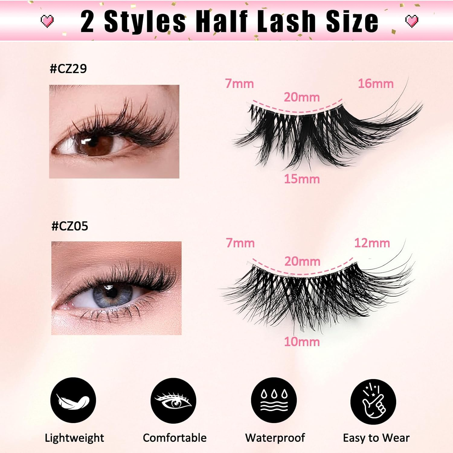 14 Pairs Clear Band Half Eyelashes, Cat Eye, 2 Styles Mixed 12 Mm Short Cat Eye Artificial Eyelashes, Natural Look, 1/2 Corner False Eyelashes, 3/4 Corner Eyelashes (14P-CZ05+29) image number 4