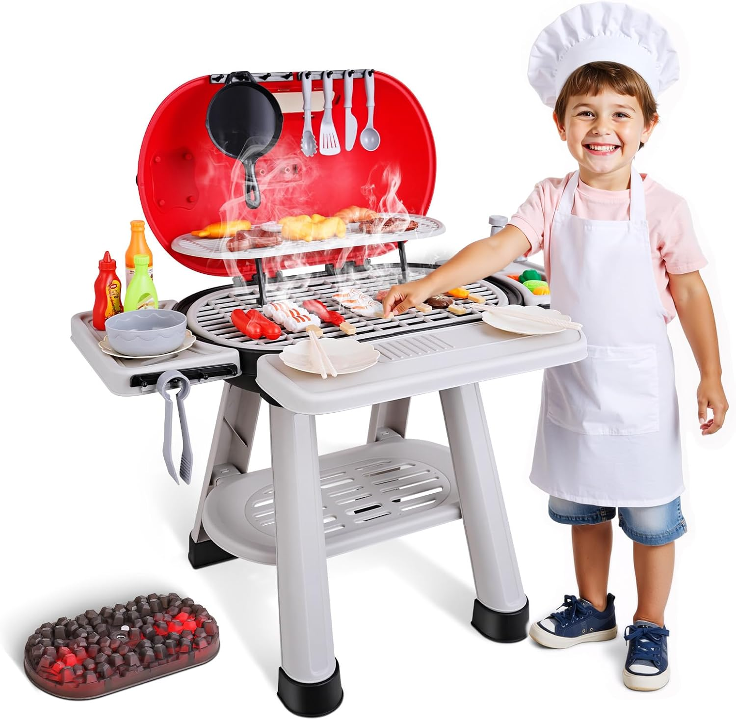 68 PCS Toy BBQ Grill Set, Cooking Toy Set, Kitchen Toy Set, Little Chef Cooking Pretend Play, Kids Grill Playset Interactive BBQ Toy Set Indoor Outdoor,Children'S Christmas Birthday Gifts image number 3