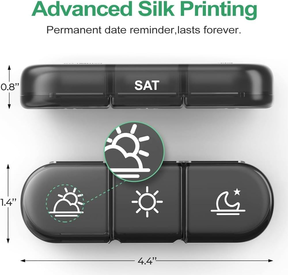 Pill Box Organiser 2 Times a Day, Portable 7 Day Pill Boxes, Tablet Organiser with Large Compartments for Medicine, Medication, Vitamin and Fish Oil Supplements (Black) image number 4