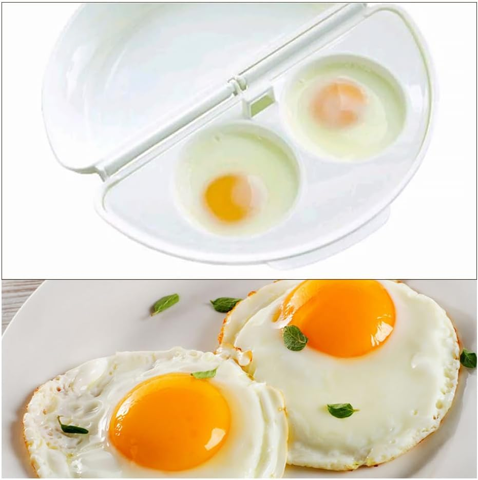 Easy Egg Breakfast Set,Microwaveable Microwave Omelet Pan and 2 Cavity Egg Poacher Set BPA Free Plastic Quick Egg Maker (White) image number 3