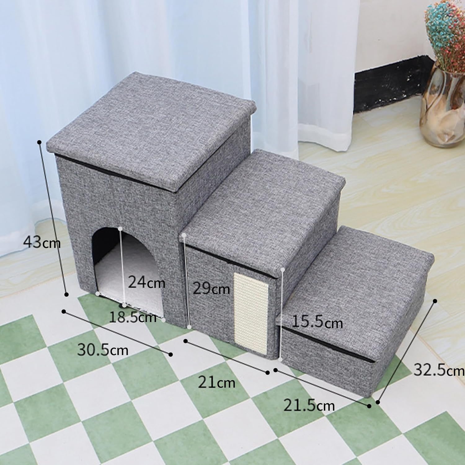 Incifuerza Dog Step Stairs with Storage, Foldable 3-Step Pet Ladder for High Beds, Window, Couch, Portable Cat & Puppy Steps, Dog Stair Ramp with Storage Box image number 1