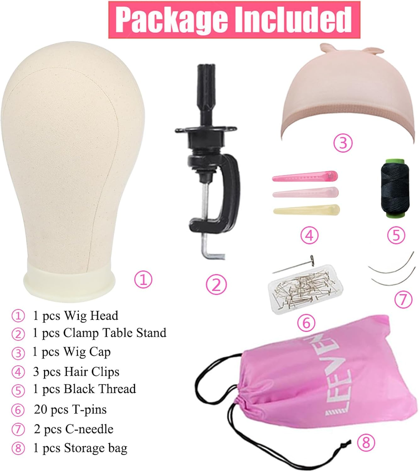 Leeven 21"-24" Poly Canvas Block Head Professional Mannequin Canvas Head for Making, Drying,Styling Wigs with Table Clamp Stand 22 Inch