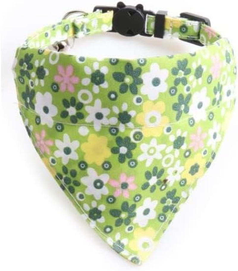 Luxury Cat Collars with Bow Tie and Bell | Safe Quick Release Breakaway Buckle | ZACAL Cat Collars (Green Floral Bandana) image number 1