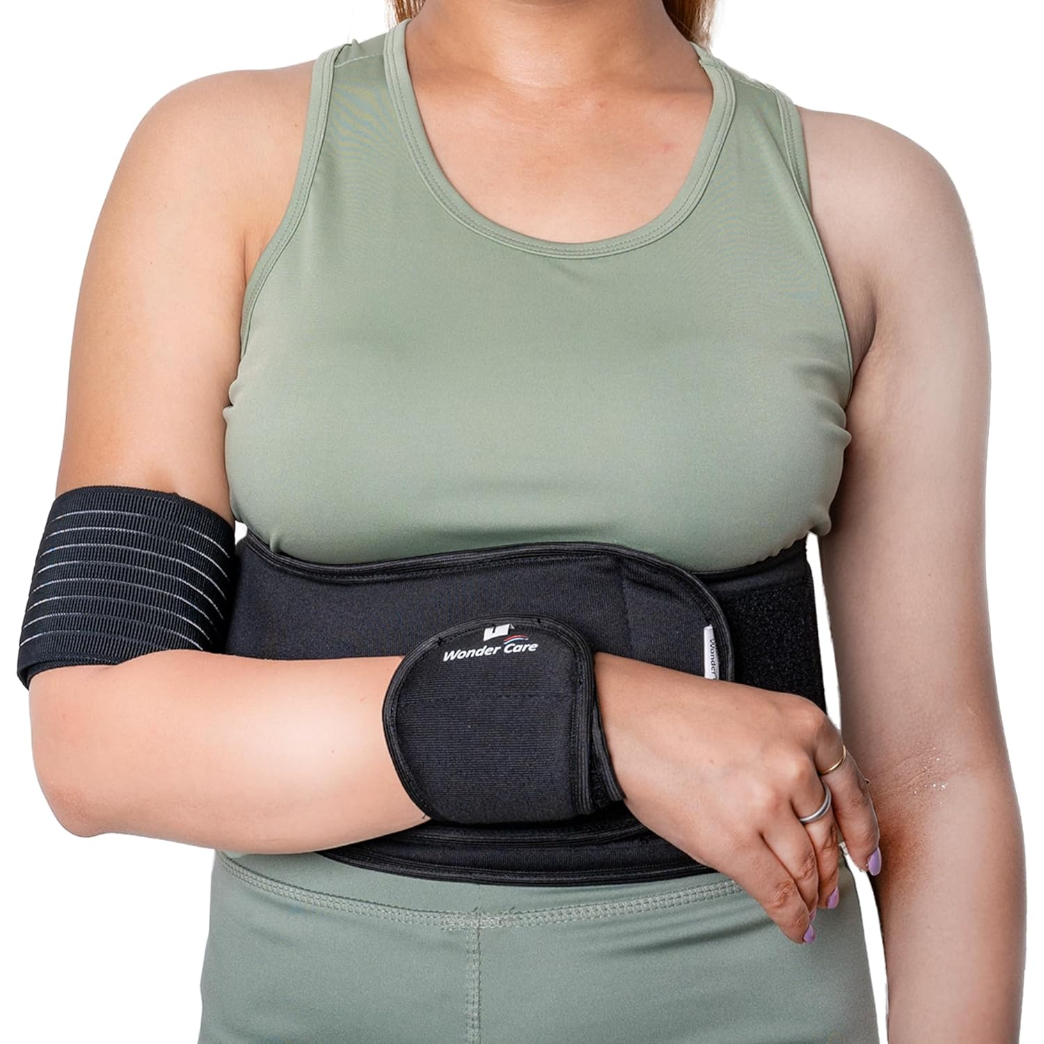 Wonder Care-Left Right Shoulder Immobilizer Arm Sling Elastic Brace for Clavicle Collar Bone Dislocation Subluxation Shoulder Support Compression Brace after Rotator Cuff Surgery - Black-Size 1 image number 2