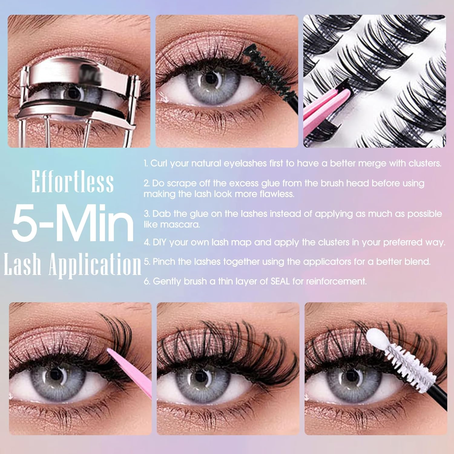 Cluster Lashes - 280Pcs Wispy Individual Eyelashes 8-16Mm Mix Cluster D Curl DIY Fluffy Eyelash Extensions image number 4