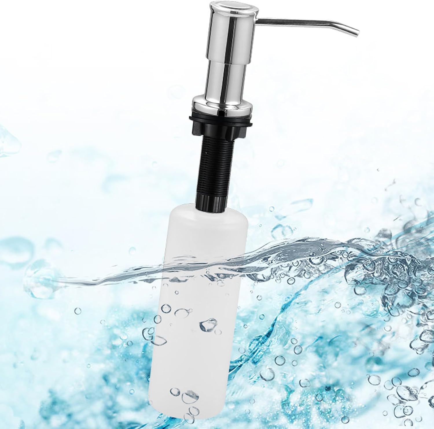 Maizoon Built-In Soap Dispenser for Kitchen 304 Stainless Steel Pump Head with 500ML/17OZ Bottle and 100Cm/39Inches Extension Tube Dish Soap Hand Lotion Dispenser Bright Silver - Black image number 2