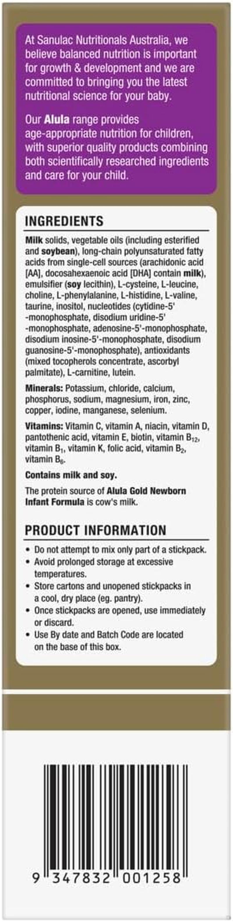 ALULA GOLD STAGE 1 NEWBORN INFANT FORMULA 0-6MTHS, STICKPACK 6 X 17 G image number 5