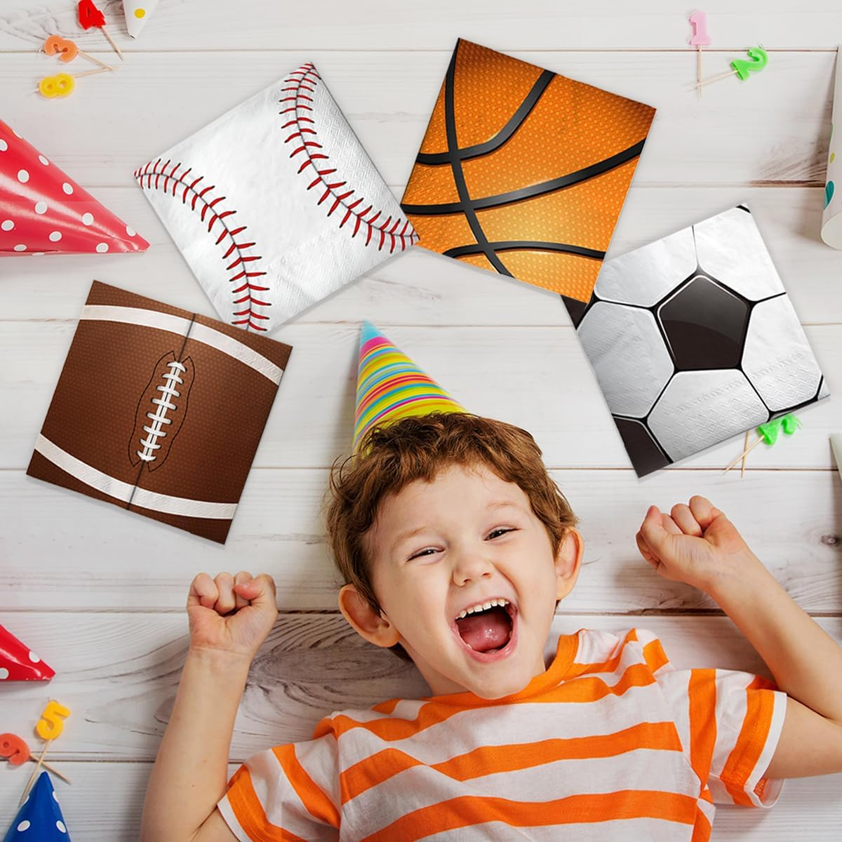 40Pcs Sports Themed Napkins-Sports Party Decorations All Star Basketball Football Baseball Soccer Disposable Paper Napkins for Boys Birthday Party Supplies - Blue - Sub/White/Sub image number 6