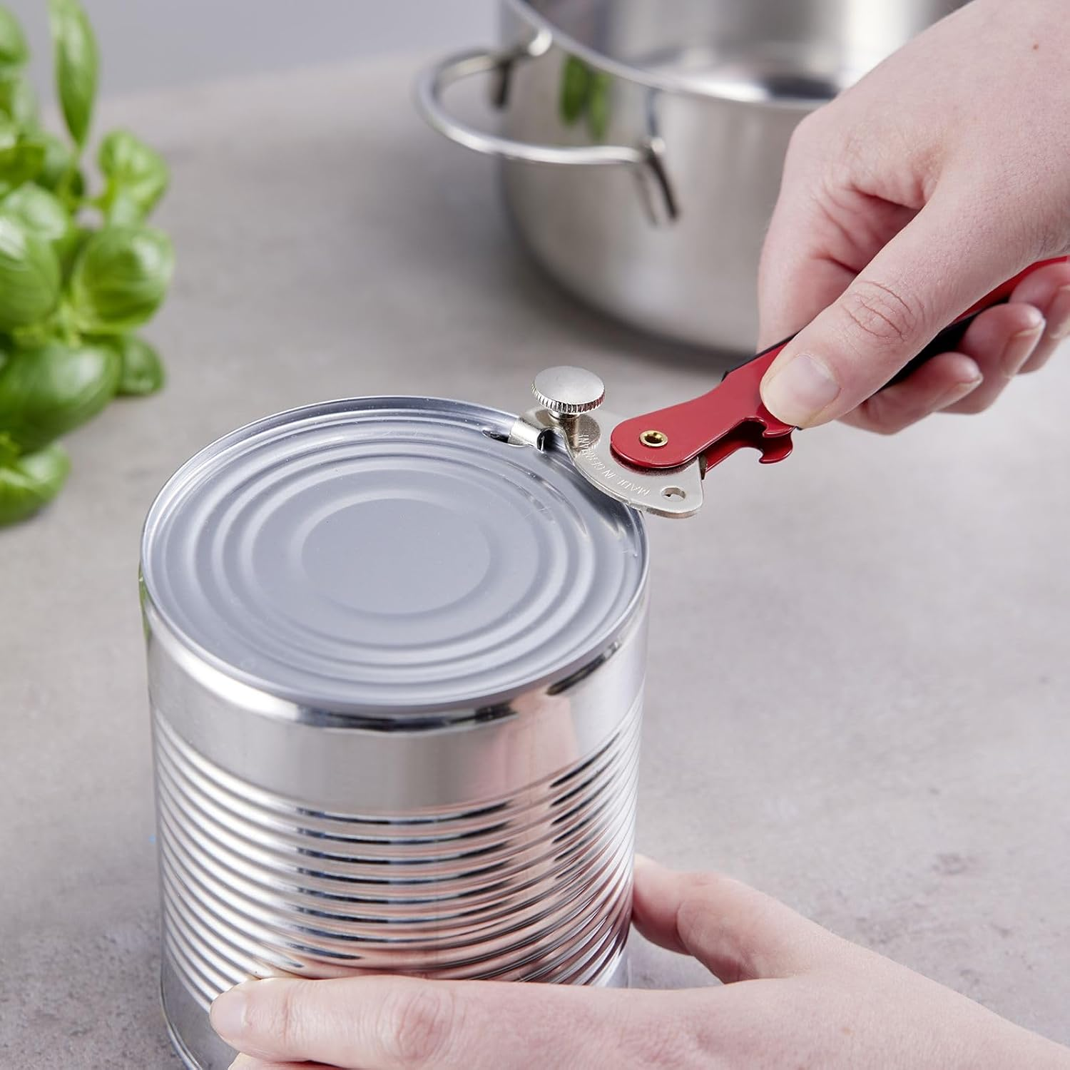 Westmark Columbus Lever Can Opener - Slim Can Opener with Bottle Opener Ideal for Opening Cans and Bottles - Red, 1025227R image number 1