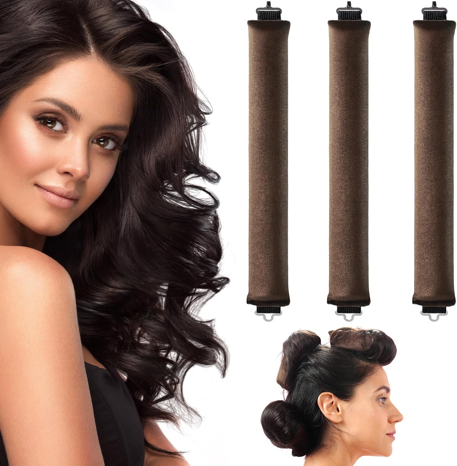 Heatless Hair Curler, Flexi Rods with Hook, Heatless Curling Rod for All Hair Types, No Heat Curlers to Sleep In, Heatless Curls for Blowout Hair(4 Rods)