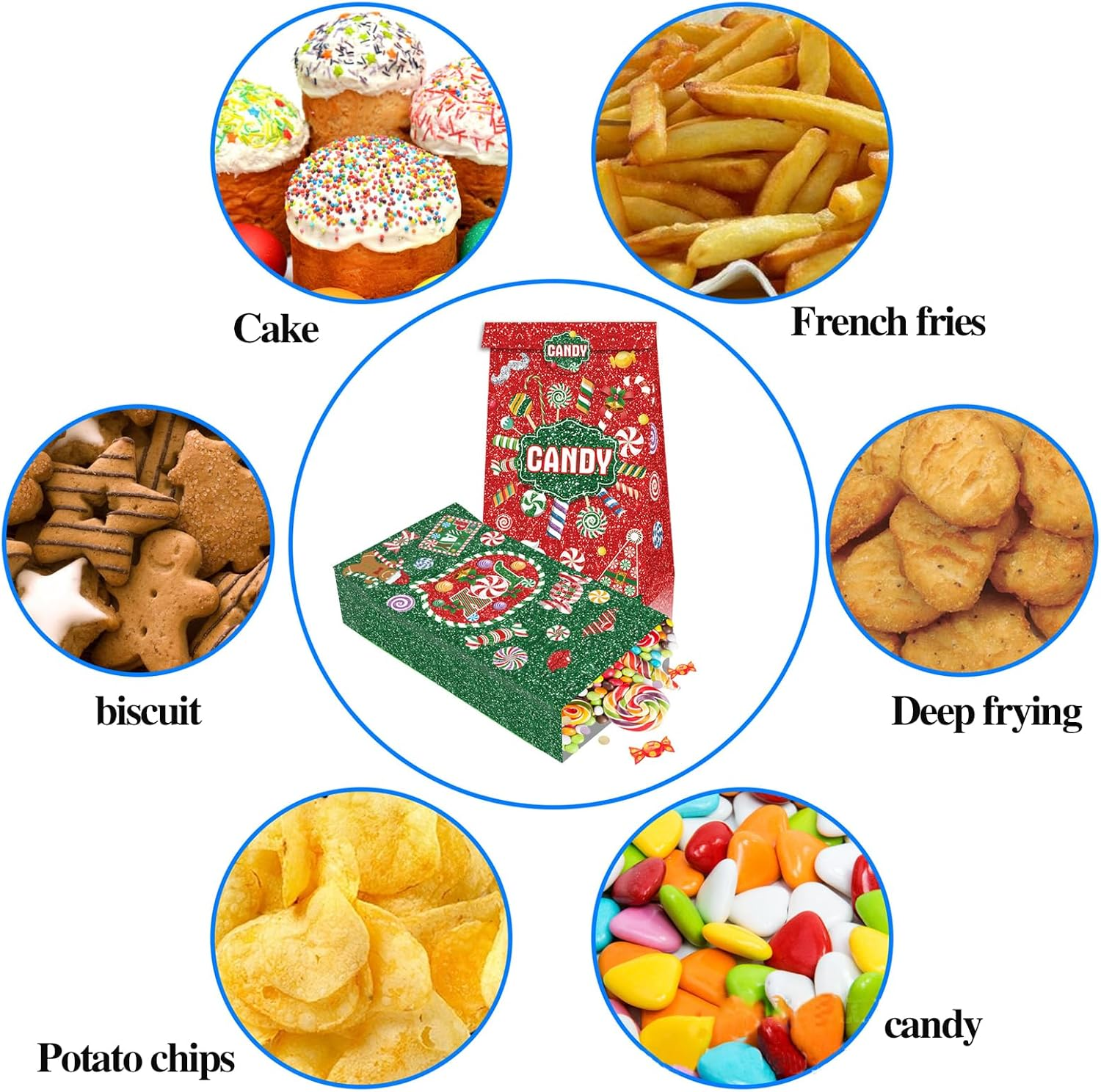 Rukoy 100 PCS Christmas Candy Bags,Christmas Paper Bags,Merry Christmas Candy Bags with Stickers, 12Pcs Christmas Peppermint Treat Bags for Xmas Holiday Party Favors Lollipops Goodie Bags, Party Gift Bags for Present Packing image number 3