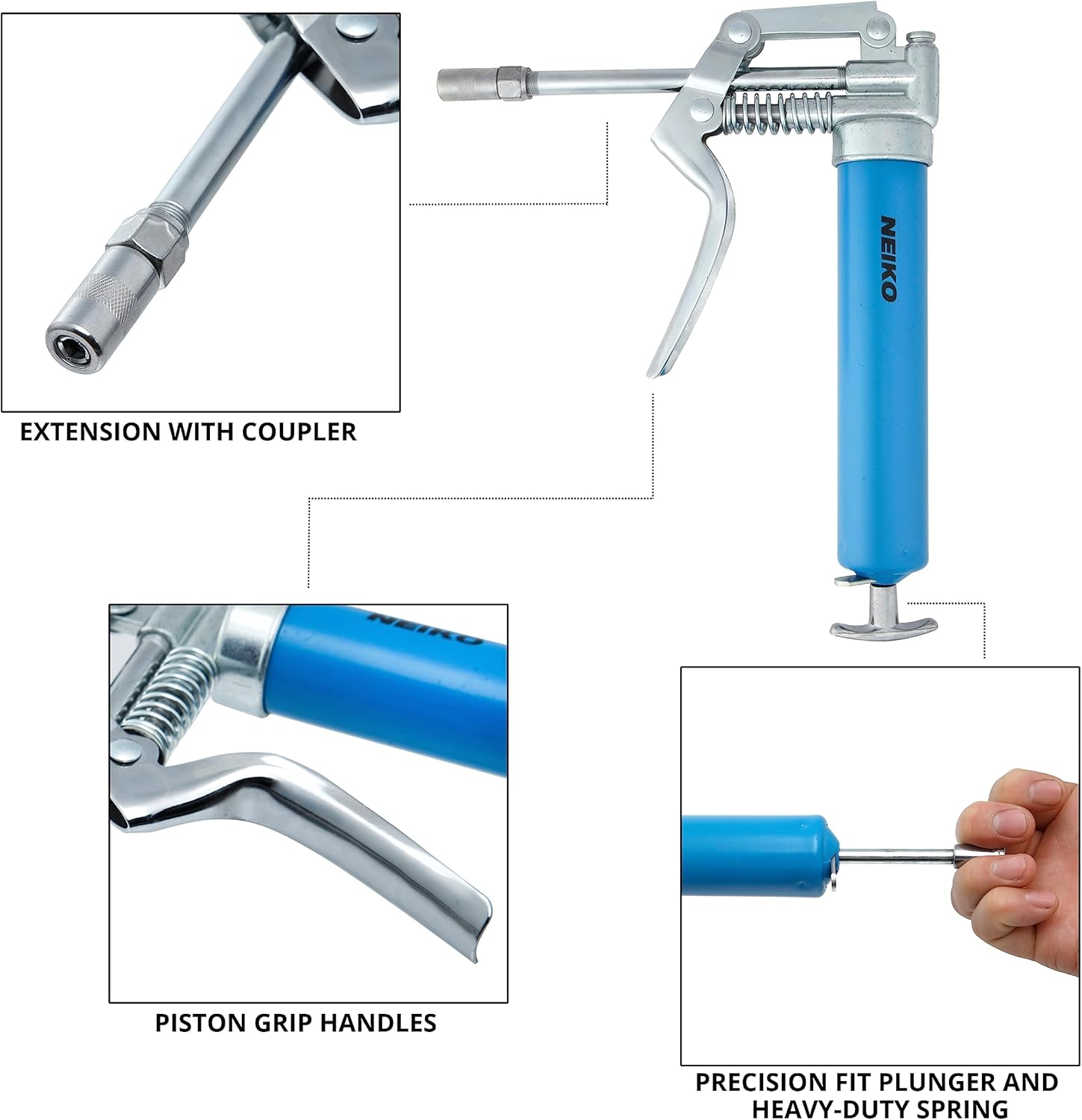 Neiko 12012A Mini Grease Gun, Heavy Duty Pistol Grip Greaser, 4500 PSI, Mini 3Oz Grease Cartridges for Grease Gun, Grease Gun with Zerk Fitting, 5.75&rdquo; Straight Extension, Small Grease Gun Kit image number 5
