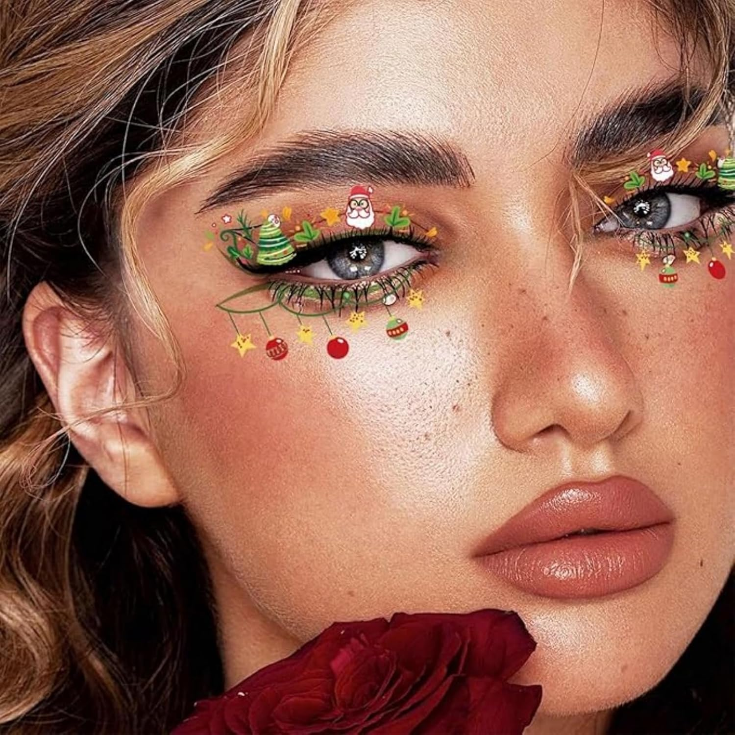 Itadaku 10 PCS Christmas Colored Eyeliner Tattoo Stickers, Temporary Eye Tattoos with Santa, Elk, Snowman & Tree Designs, Festive Makeup for Women, Ideal for Holiday Costume Parties & Decorations image number 4