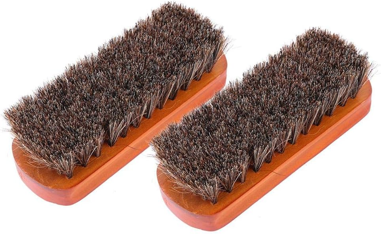 Leather Care Protecting Horsehair Shoe Brushes, Horsehair Shoe Shine Brush, Soft 2Pcs Long Shaft Slotted Boots Leather(Mahogany Medium) image number 4