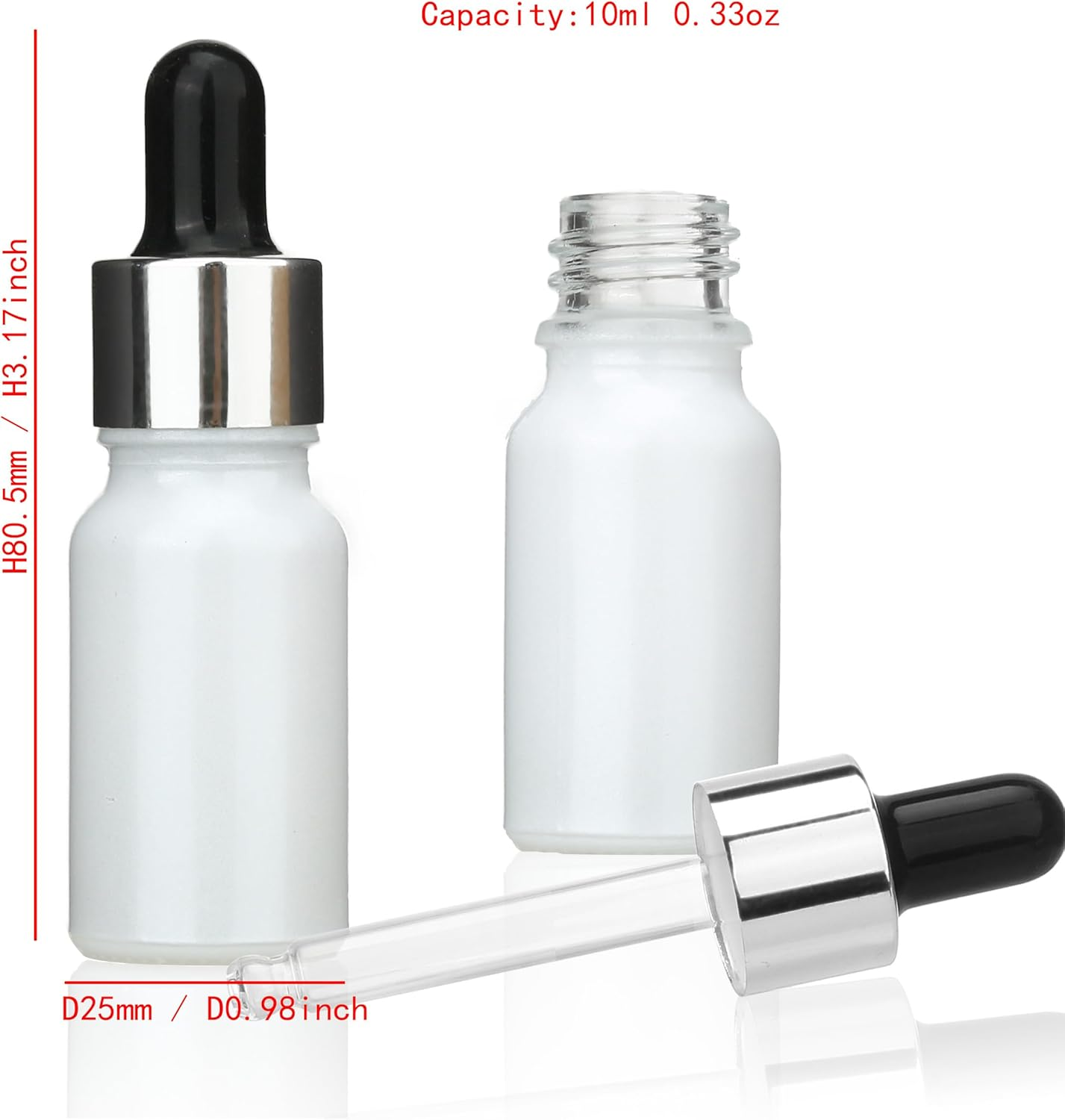 COSIDEA 30 Pcs Empty 10Ml 0.33Oz Pearly White Glass Dropper Bottle for Oils Travel Containers Eye Droppers Bottle image number 3