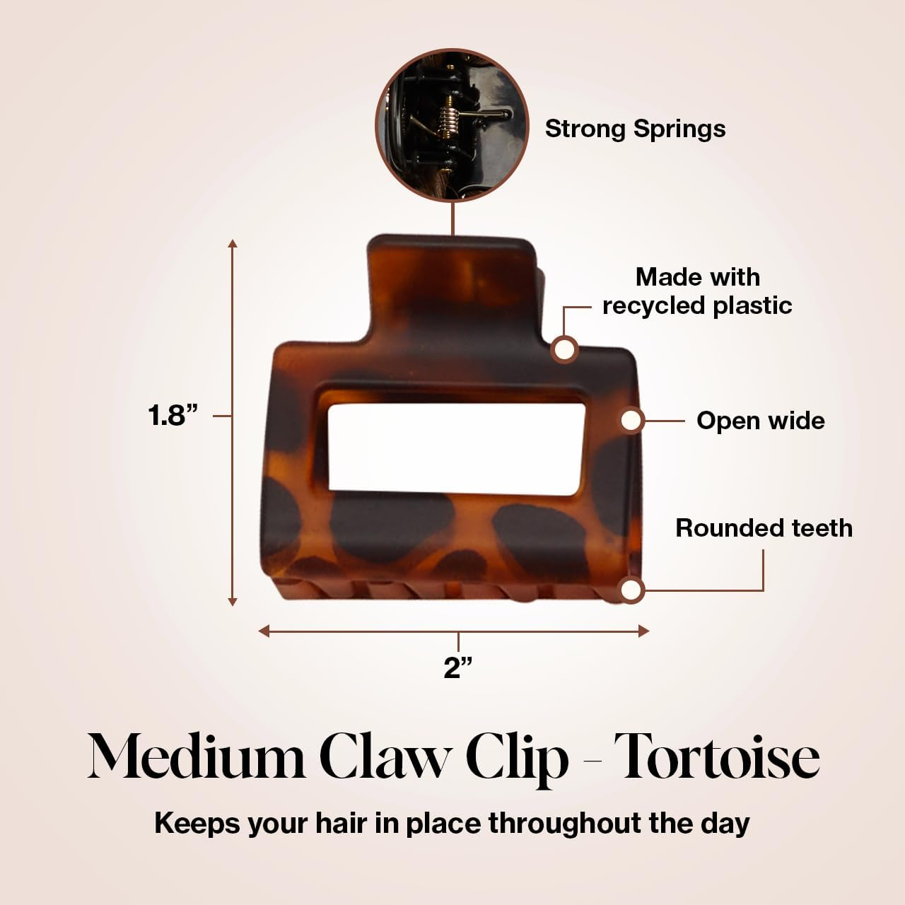 Kitsch Assorted Hair Claw Clips for Women, Recycled Plastic Large Claw Clips & Medium Rectangle Claw Clips & Small Open, Shaped Flat Lay Hair Clip, Matte Claw Clip - 3 Pcs Black & Tortoise image number 6