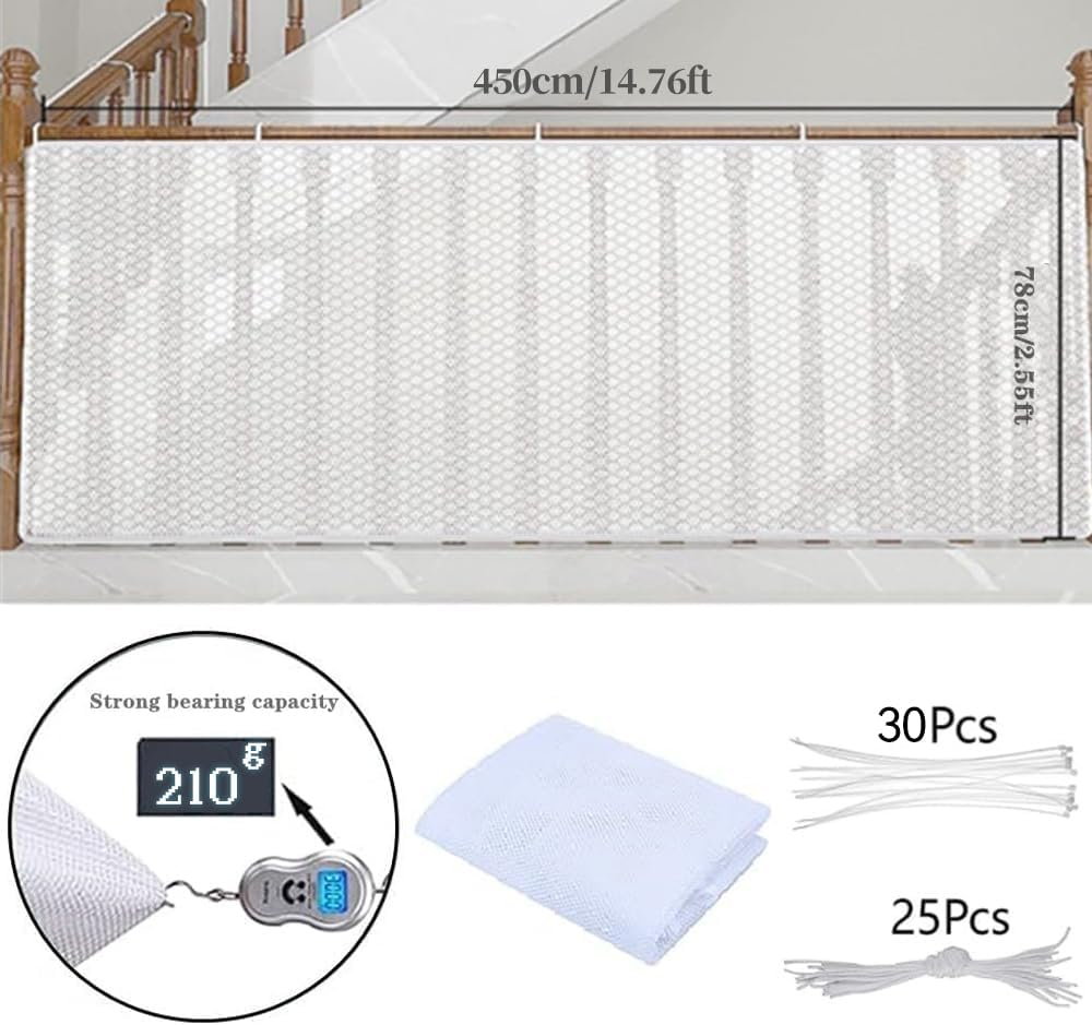 Ausgear 4.5M Child Safety Net - Durable Banister Guard for Stair Railing, Balcony and Stairway Protection - Baby Proofing Dog Gate - Brown, 78Cm X 4.5M image number 3