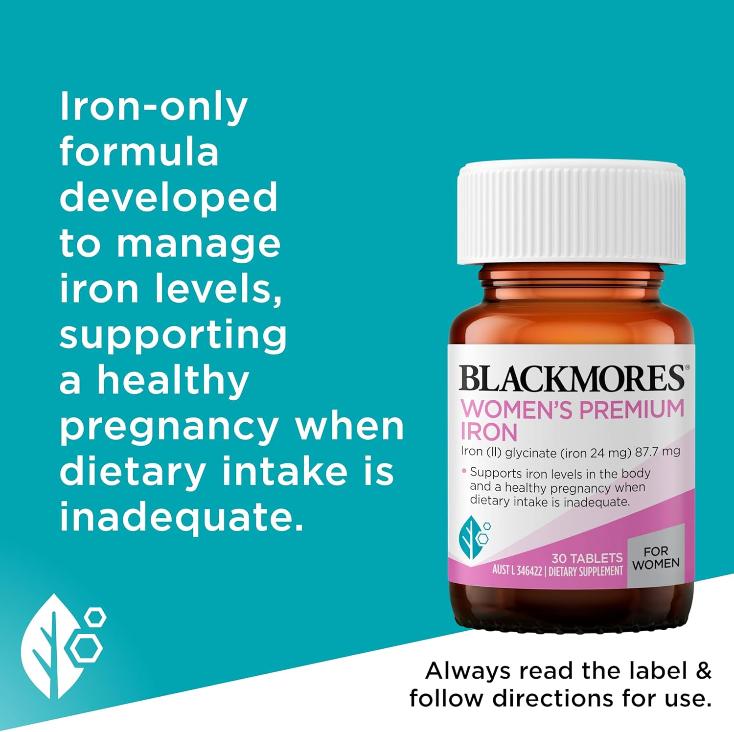 Blackmores Women'S Premium Iron | Helps Maintain Healthy Iron Levels in the Body | Low Constipation | 30 Tablets image number 2