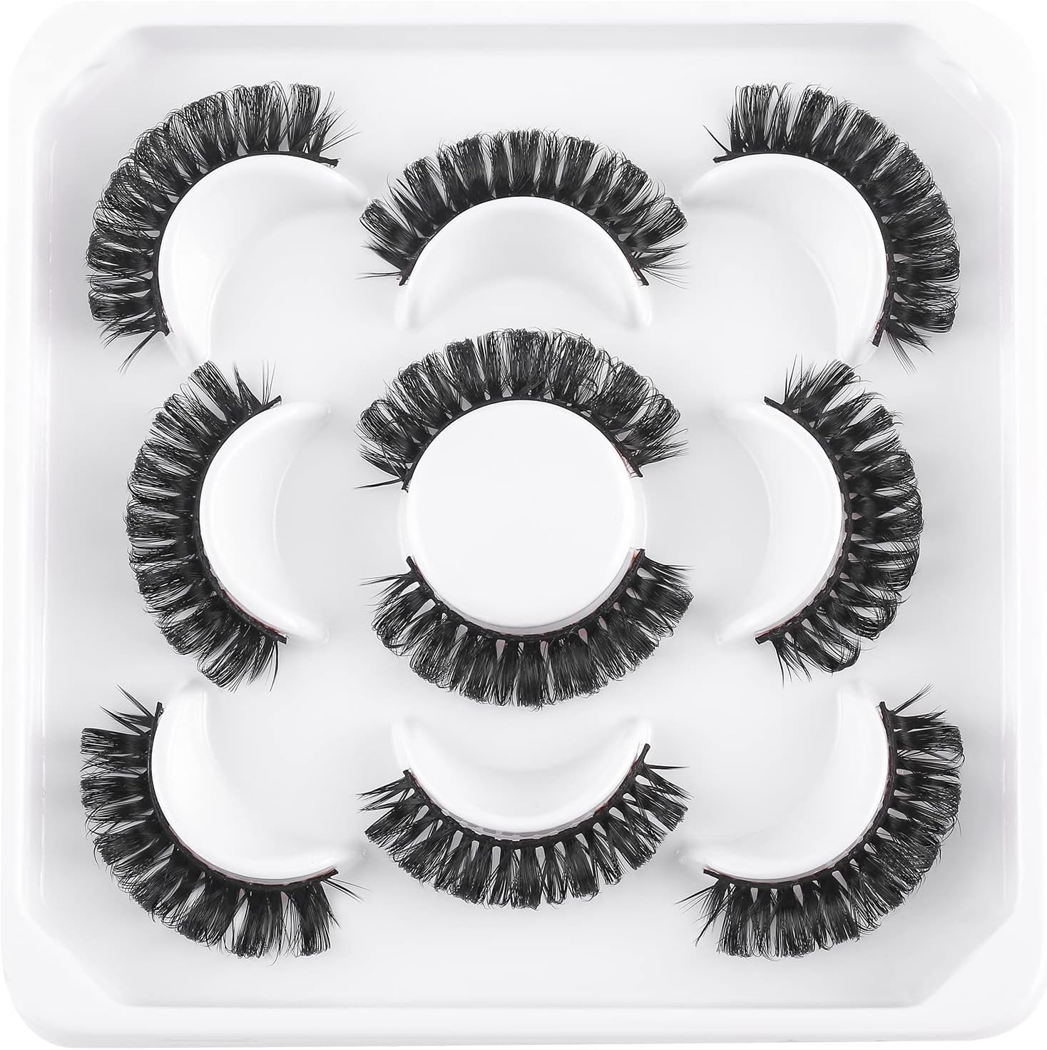 False Eyelashes D Curly Russian Strip Lashes Natural Wispy Fluffy Eye Lashes 5 Pairs Fake Eyelashes (HLJX187E) image number 2